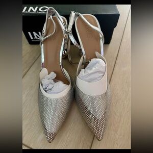 INC International Concepts Women's Sparkling Silver and White Heels